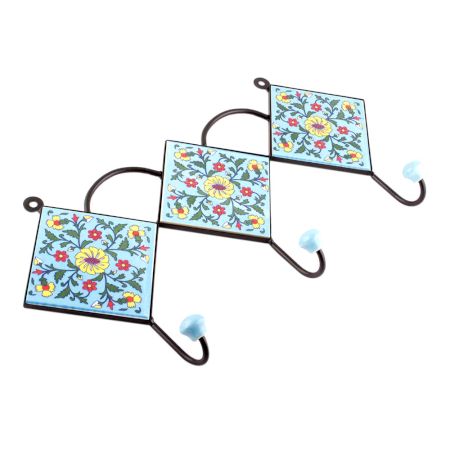 Turquoise And Yellow Wheel Flower Ceramic Tiles Hooks
